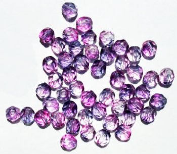 50 6mm Faceted Tri Tone Crystal, Montana, & Purple Beads