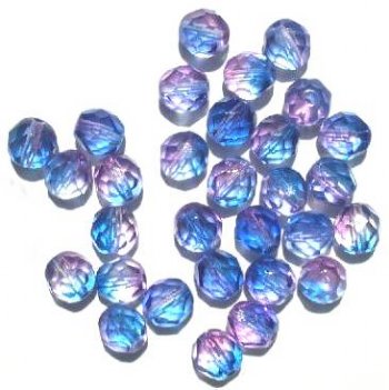 25 8mm Faceted Tri Tone Crystal/Pink/Sapphire Firepolish Beads