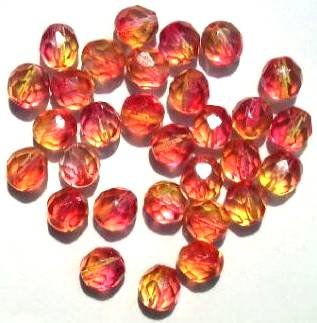 25 8mm Faceted Tri Tone Crystal / Yellow / Red Firepolish Beads