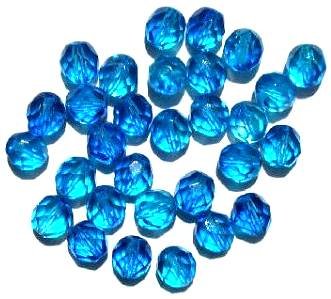 25 8mm Faceted Tri Tone Crystal/Aqua/Blue Firepolish Beads