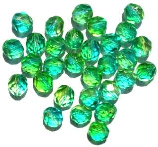 25 8mm Faceted Tri Tone Crystal/Lime/Turquoise Firepolish Beads