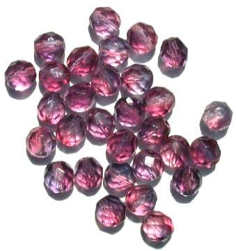 25 8mm Faceted Tri Tone Crystal/Cranberry/Montana Firepolish Beads
