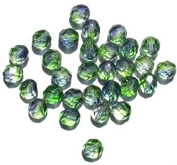 25 8mm Faceted Tri Tone Crystal/Green/Purple Firepolish Beads