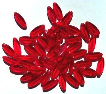 50 16x6mm Transparent Red Narrow Flat Oval Beads
