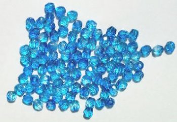 100 4mm Faceted Crystal, Aqua, & Blue Firepolish Beads