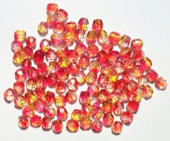 100 4mm Faceted Crystal, Yellow, & Red Firepolish Beads