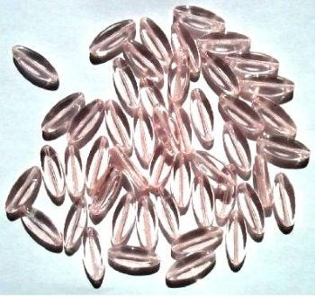50 16x6mm Transparent Rose Narrow Flat Oval Beads