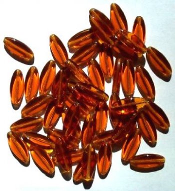 50 16x6mm Transparent Dark Topaz Narrow Flat Oval Beads