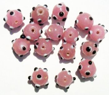 15 8-10mm Milky Pink, White, & Black Bumpy Beads