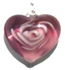1 21mm Amethyst & White Lampwork Heart Pendant