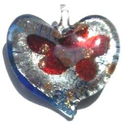 1 35mm Red Flower Foil Lampwork Heart Pendant