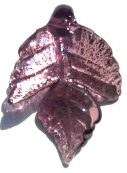 1 35x25mm Amethyst with Silver Foil Lampwork Twisted Leaf Pendant