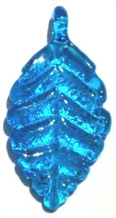 1 45x23mm Aqua with Silver Foil Lampwork Leaf Pendant