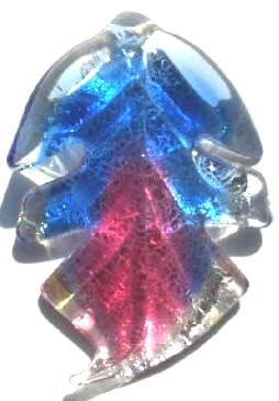 1 44x34mm Two Tone Sapphire/Dark Pink with Foil Lampwork Leaf Pendant