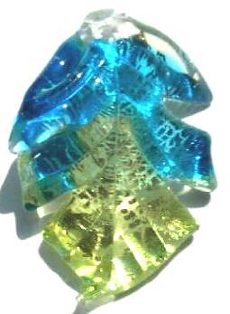 1 44x34mm Two Tone Aqua/Lime with Silver Foil Lampwork Leaf Pendant