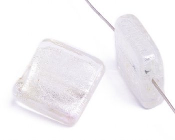 1 20x20x6mm Crystal with Foil Lampwork Flat Square