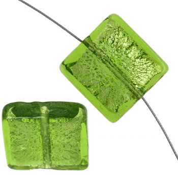 1 20x20x6mm Green with Foil Lampwork Flat Square