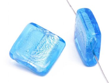 1 20x20x6mm Aqua with Foil Lampwork Flat Square