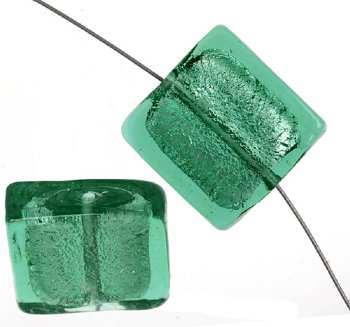 1 20x20x6mm Sea Green with Foil Lampwork Flat Square
