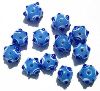 12 8-10mm Milky Blue, White, & Sapphire Bumpy Beads