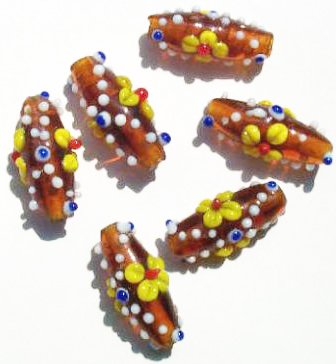 6 23mm Topaz with Yellow Flower Bumpy Oval Beads