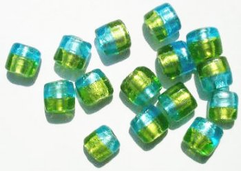 12 11x7mm Two Tone Aqua & Green Foil Pillow Beads