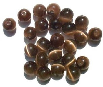 25 8mm Round Smoke Topaz Fiber Optic Cat Eye Beads