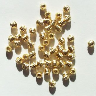 50 4mm Bright Gold Plated Round Corrugated Metal Beads