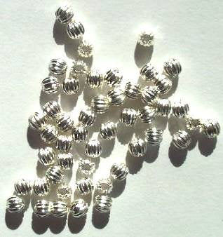 50 4mm Round Pleated Bright Silver Plated Beads