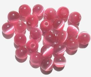 25 8mm Round Dark Pink Fiber Optic Cat Eye Beads