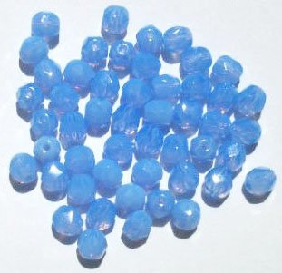 50 6mm Faceted Milky Blue Opal Beads
