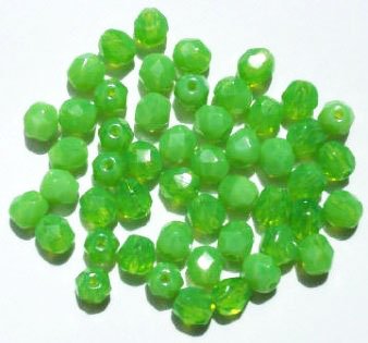 50 6mm Faceted Milky Green Apple Opal Beads