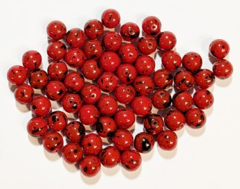 25 8mm Round Opaque Red with Black Speckle Glass Beads