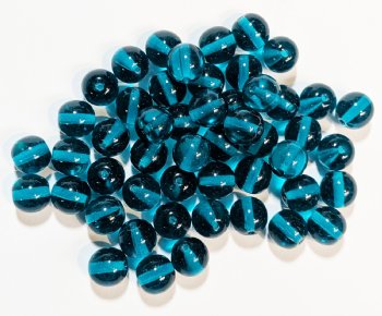 25 8mm Round Transparent Dark Aqua Glass Beads