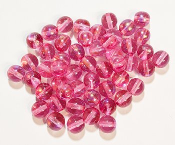 25 8mm Transparent Dark Pink AB Lustre Round Glass Beads