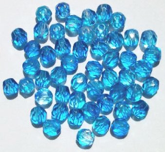 50 6mm Faceted Tri Tone Crystal, Aqua, & Blue Beads