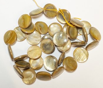 16 inch strand of 10mm Golden Topaz Mother of Pearl Disks