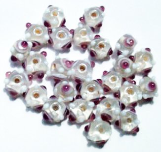 25 7mm Amethyst & White Bumpy Glass Beads