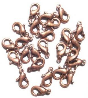 25 10mm Antique Copper Lobster Claw Clasps