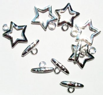 Set of 5 18mm Silver Plated Star Toggle Clasps