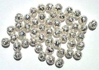 50 6mm Round Bright Silver Plated Filigrae with Dots Beads