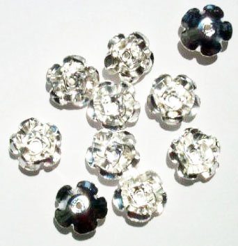 10 12mm Bright Silver Metal Flower Beads
