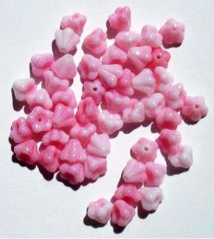50 5mm Opaque Strawberries & Cream Baby Bell Flower Beads