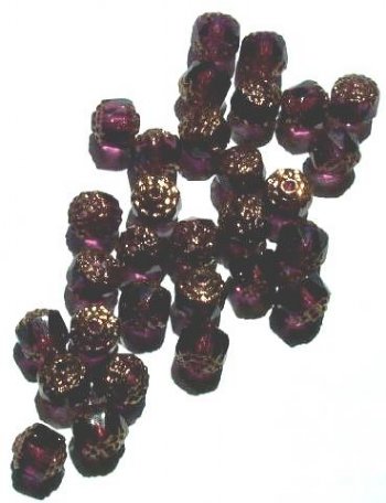 30 8mm Triangle Faceted Amethyst with Antique Gold Coated Ends