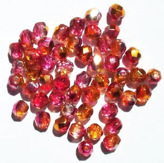 50 6mm Faceted Tri Tone Dark Pink, Copper, & Gold Beads