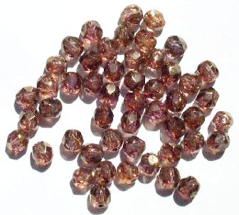 50 6mm Faceted Transparent Bronze Lustre Firepolish Beads