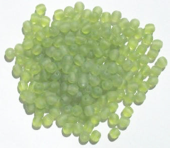 100 4mm Transparent Matte Olive Round Glass Beads