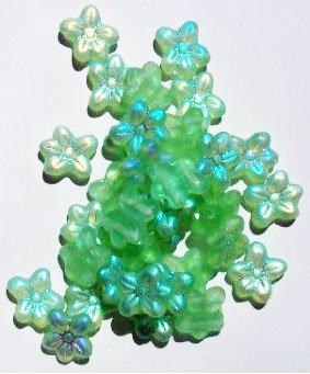 25 12x14mm Matte Light Green AB Two Hole Flower Beads