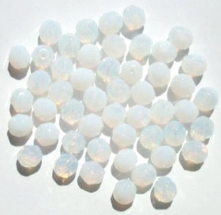 50 6mm Faceted Milky White Opal Fire Polish Beads