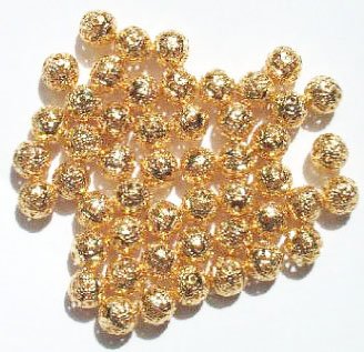 50 6mm Gold Plated Round Filigrae with Dots Metal Beads